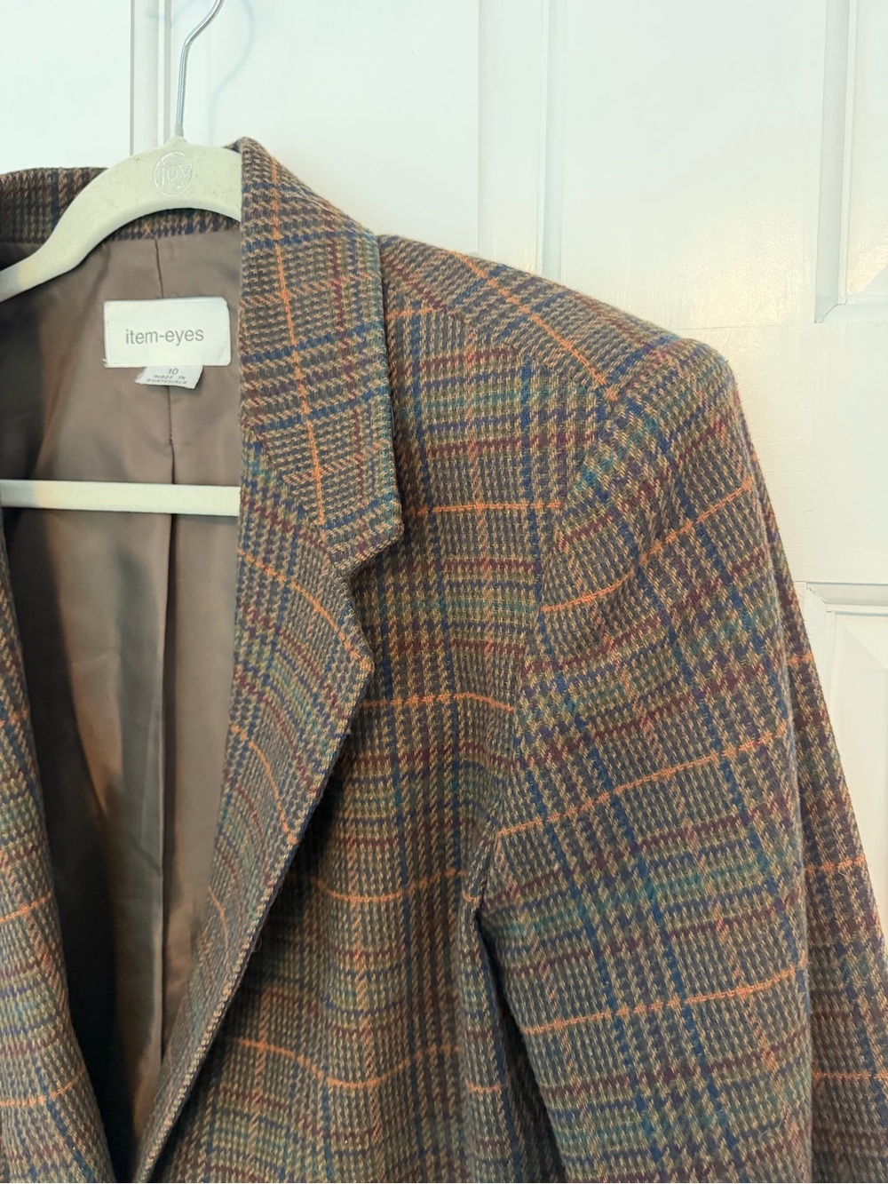 Item-Eyes Wool Blend Plaid Blazer Jacket Womens Size 10 Brown Windowpane Vintage - Picture 9 of 9